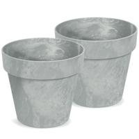 Bloempot/plantenpot - 2x - betonlook - lichtgrijs - kunststof - Dia 25 cm