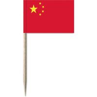 50x Vlaggetjes prikkers China 8 cm hout/papier   -