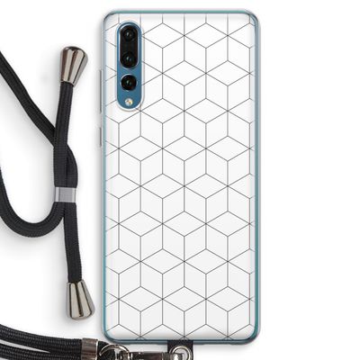 Zwart-witte kubussen: Huawei P20 Pro Transparant Hoesje met koord