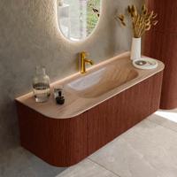 Badmeubel Mondiaz Kurve-Dlux | 130 cm | Meubelkleur Ruby | Wastafelkleur Saba | Solid surface | Wasbak midden spoelbak | 1 kraangat