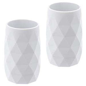 Badkamer Tandenborstelbeker Diamond - 2x - wit - kunststof - 6 x 12 cm
