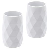 Badkamer Tandenborstelbeker Diamond - 2x - wit - kunststof - 6 x 12 cm