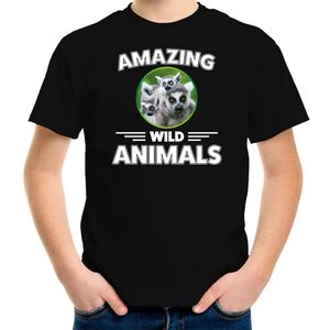 T-shirt ringstaart makis amazing wild animals / dieren zwart voor kinderen