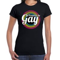 Proud to be gay regenboog cirkel / LHBT t-shirt zwart voor dames - thumbnail