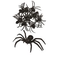 9x stuks horror griezel spinnen zwart 8 cm