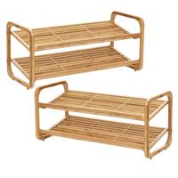 2x zeller schoenenrek - bamboe hout - 2-laags - 74 x 33 x 33 cm - stapelbaar - schoenen standaard