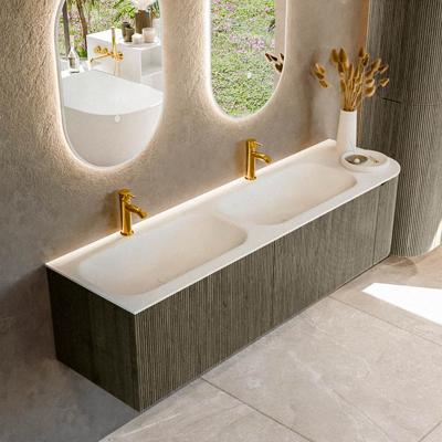 Badmeubel Mondiaz Kurve | 165 cm cm | Meubelkleur Shadow | Wastafelkleur Talc | Solid surface | Dubbel / Links spoelbak | 2 kraangaten