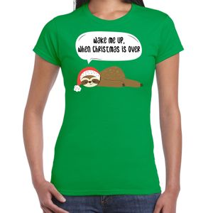 Luiaard Kerst t-shirt / outfit Wake me up when christmas is over groen voor dames