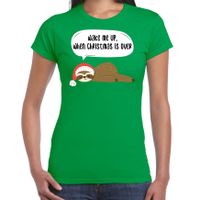 Luiaard Kerst t-shirt / outfit Wake me up when christmas is over groen voor dames