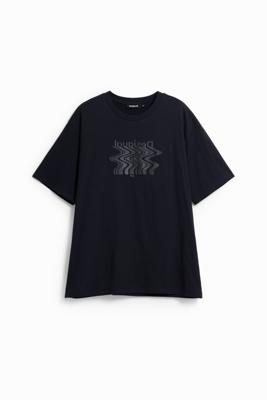 T-shirt met korte mouwen en vervaagd logo - BLACK - L