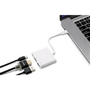 Renkforce RF-4366444 Adapter [1x USB-C stekker - 1x HDMI-bus, USB 3.2 Gen 1 bus A (USB 3.0), USB-C bus] Wit Vergulde steekcontacten 12.00 cm