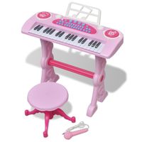 vidaXL Speelgoedkeyboard met krukje/microfoon en 37 toetsen roze - thumbnail