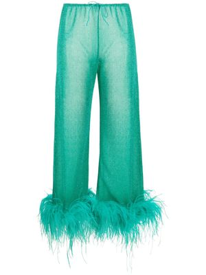 Oséree pantalon métallisé bordé de plumes - Vert