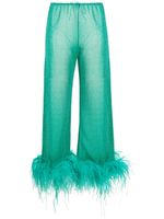 Oséree pantalon métallisé bordé de plumes - Vert - thumbnail