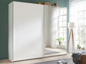 Kledingkast PAULKA 2 schuifdeuren 250 cm wit/hoogglans wit met spiegel