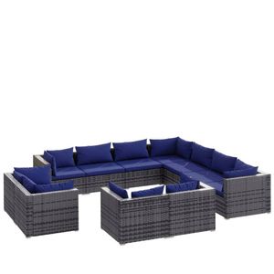 vidaXL 11-delige Loungeset met kussens poly rattan grijs