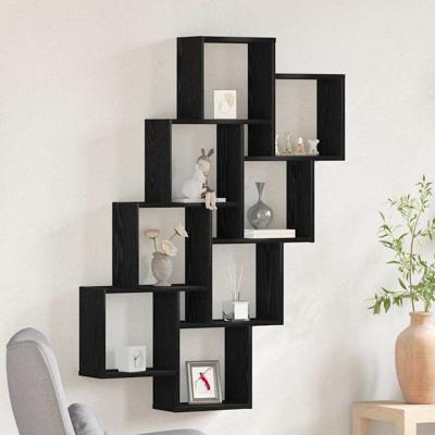 Wandplank met plank Zwart eiken 90 x 15 x 119,5 cm Bewerkt hout