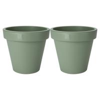 Pro Garden Bloempot - 2x - groen - rond - D30 cm - kunststof - plantenpot - tuin buiten
