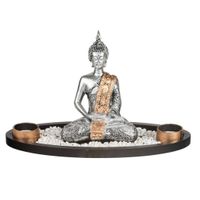 Boeddha beeld met waxinelichthouders voor binnen zilver 33 cm   -