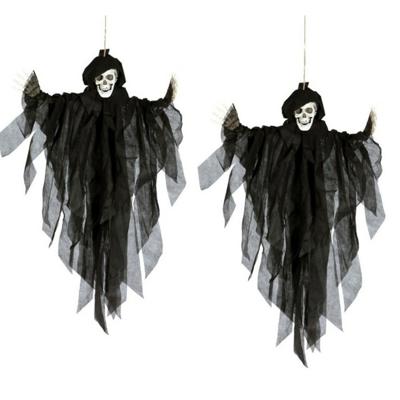 Horror hangdecoratie spook - 2x stuks - geest pop - zwart - 75 cm - Halloween decoratie poppen