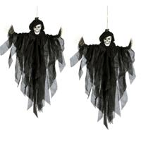 Horror hangdecoratie spook - 2x stuks - geest pop - zwart - 75 cm - Halloween decoratie poppen