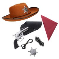 Cowboys speelgoed/verkleed accessoires set en hoed bruin 6-delig - thumbnail