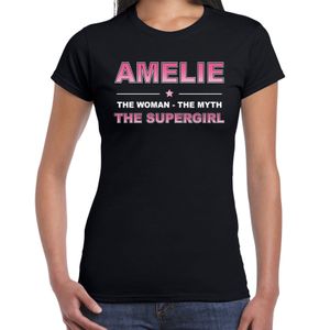 Naam cadeau t-shirt / shirt Amelie - the supergirl zwart voor dames 2XL  -