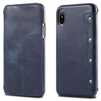 Olie Wax Top-graan koeienhuid horizontale Flip lederen case voor iPhone X/XS met kaartsleuven & portemonnee (blauw)