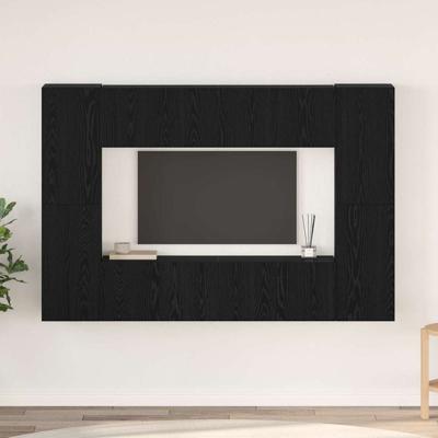 Tv-meubelset 8 pcs Zwart eiken 181 x 30 x 120 cm Bewerkt hout