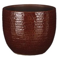 Plantenpot/bloempot Carrie terracotta kastanje bruin met flakes patroon - D14/H12 cm - thumbnail