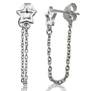 JWLS4U JE024S Oorhangers Open Star with Chain zilver