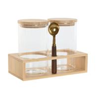 Set van 2 Potjes Home ESPRIT Gouden Natuurlijk Bamboe Borosilicaatglas 24 x 12 x 18,5 cm - thumbnail
