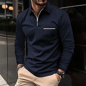 Voor heren POLO Shirt Polo met rits Buiten Casual Revers Kwart ritssluiting Lange mouw Modieus Basic Effen / effen kleur Kwart ritssluiting Lente Herfst Normale pasvorm Zwart Wit Donker Marine Lightinthebox