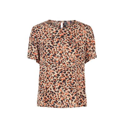 PIECES top met bladprint beige/koraal PIECES top met bladprint beige/koraal