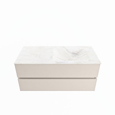 MONDIAZ VICA-DLUX 110cm badmeubel onderkast Linen 2 lades. Inbouw wastafel CLOUD rechts zonder kraangat, kleur Ostra.