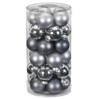 30x stuks kleine glazen kerstballen grijs 4 cm