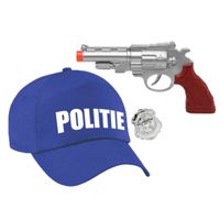 Politie verkleed cap/pet blauw met pistool voor volwassenen