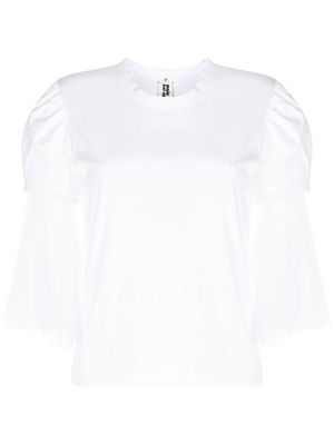 Noir Kei Ninomiya t-shirt à manches en tulle - Blanc