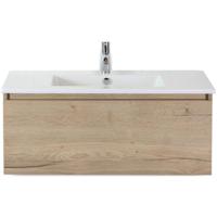 Frozen Badmeubelset 100 cm - Greeplijst in Kleur - Natuur Eiken - Keramische Wastafel Wit 1 Kraangat