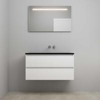 On-Line Badkamermeubelset - 100 cm - Voorgemonteerd - Ladestructuur - Acryl Wastafel - zonder Kraangat - Spiegel met LED-Verlichting - Hoogglans Wit