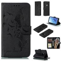 Feather patroon Litchi textuur horizontale Flip lederen draagtas met portemonnee & houder & kaartsleuven voor Galaxy S9 (zwart)