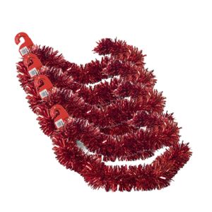 4x stuks kerstboom folie slingers/lametta guirlandes van 180 x 12 cm in de kleur glitter rood