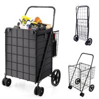 Boodschappentrolley met Oxford Voering Opvouwbare Trolley met Universele Voorwielen 120 L Inhoud Draagbare Metalen Trolley