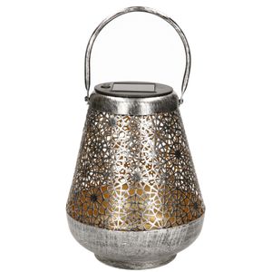 Solar lantaarn met bloemen patroon metaal antiek zilver 19 cm