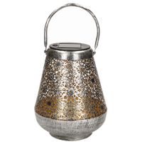 Solar lantaarn met bloemen patroon metaal antiek zilver 19 cm Solar lantaarn met bloemen patroon metaal antiek zilver 19 cm