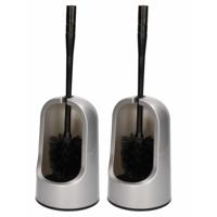 Plasticforte WC borstel met houder - 2x - zilver - 40 cm - kunststof