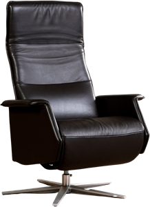 Donkerbruine leren moderne relaxfauteuil Mojo - met stervoet rvs - zithoogte laag - Massif Leer Marron (donkerbruin leer)