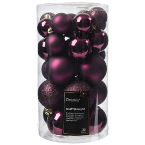 Decoris kerstballen - 30x stuks - 4, 5 en 6 cm - donkerpaars - kunststof