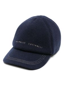 Brunello Cucinelli casquette en cachemire à logo brodé - Bleu