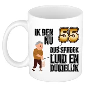 Verjaardag cadeau mok 55 jaar - luid en duidelijk - bruin - 300 ml - Keramiek